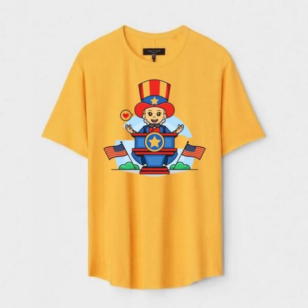 Yellow Unisex DOT KNIT Regular Fit Printed Round Neck T-Shirt